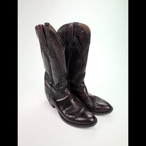 LUCCHESE CLASSICS Sz 8E L6630 Black Cherry Goat Leather Western Boots